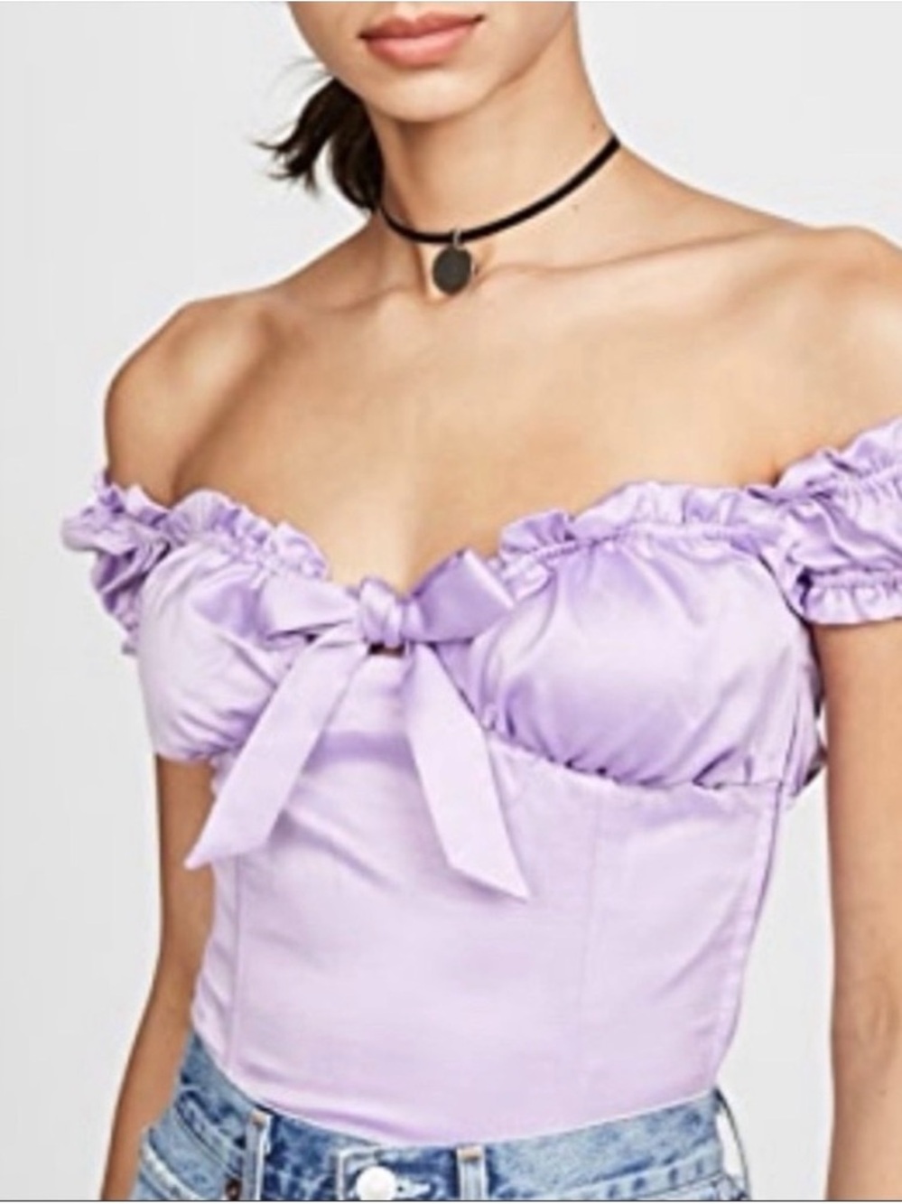I.AM.GIA Lavender Puff-Sleeve Off-Shoulder Crop Top - Picture 8 of 8